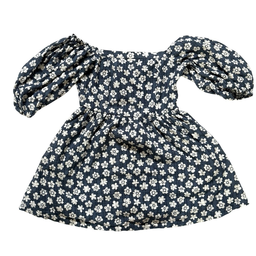 American Eagle Floral Mini‎ Dress Navy Blue White Smocked Back Cutout Womens Med